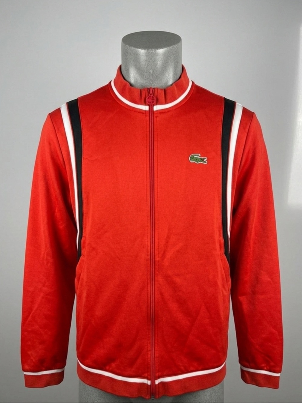 Lacoste Red Men’s Bomber-Style Track Jacket with White & Black Trim